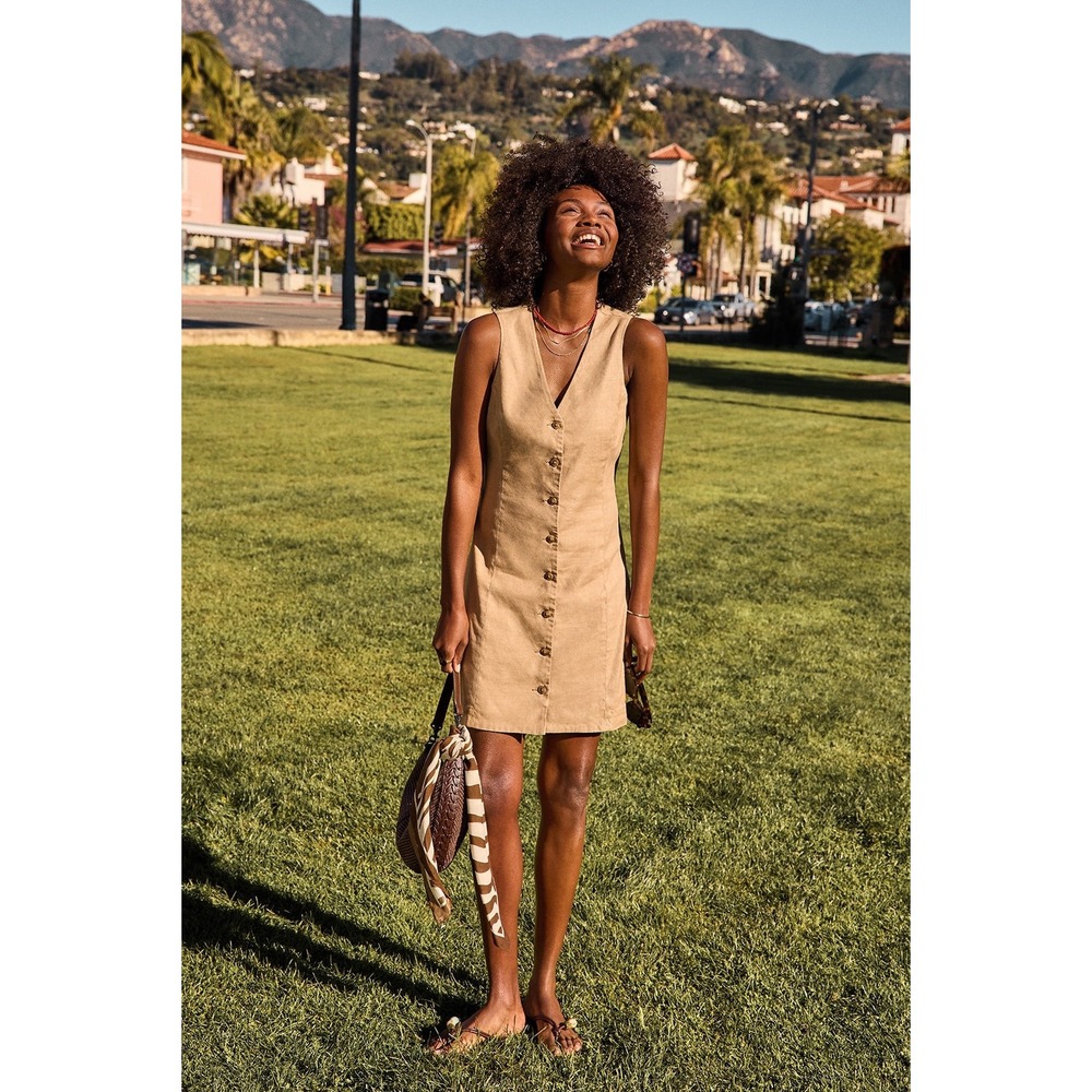 Evereve Cassie Stretch‎ Linen Dress Tan Large New With Tags